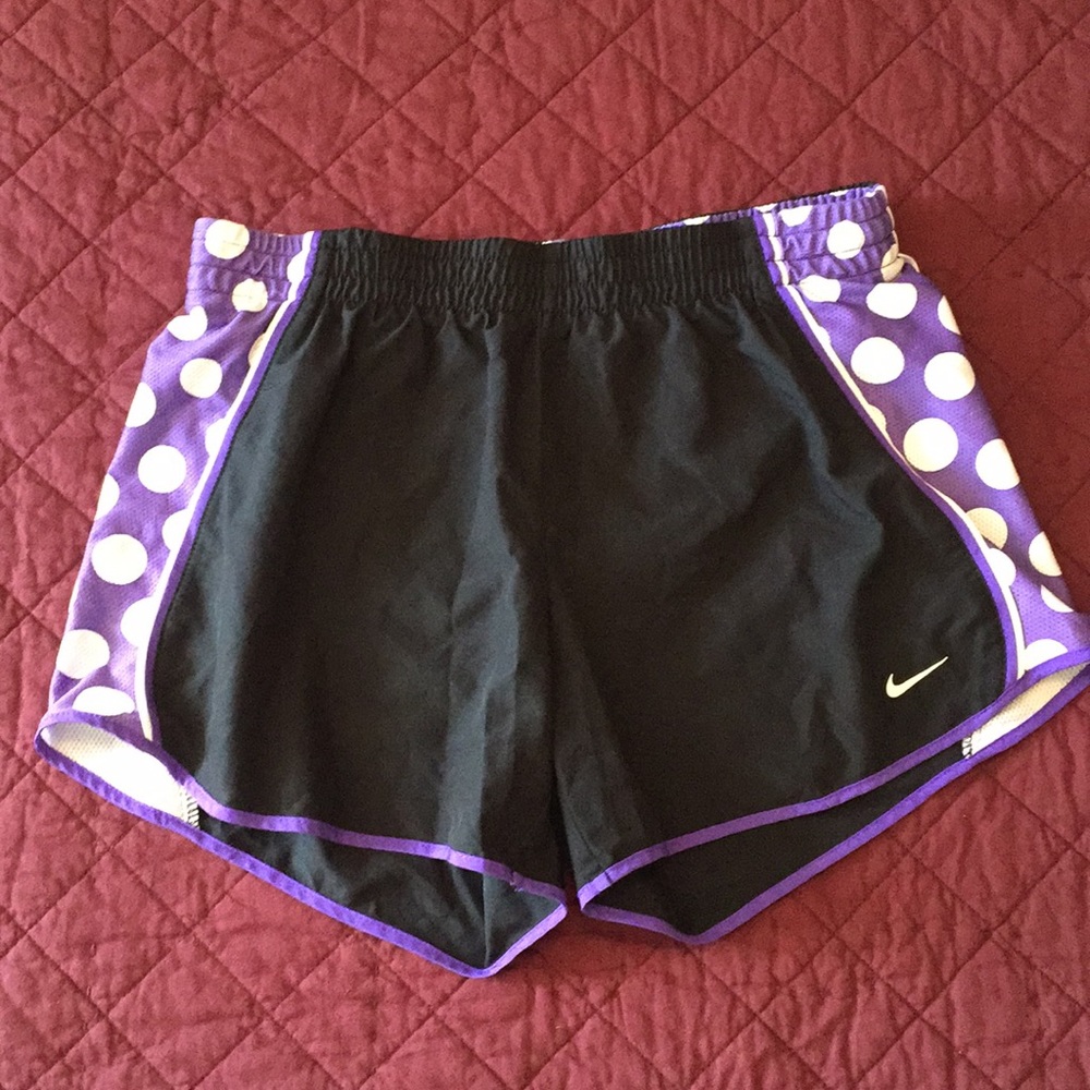 purple polka dot Nike dri-fit shorts